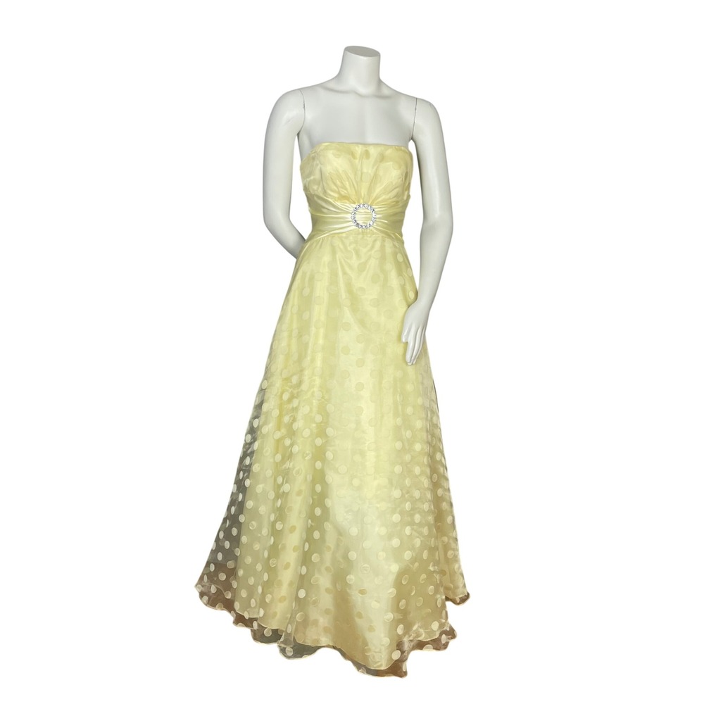 Vintage Prom Dress Polka Dot Corset FLAWS Yellow Lace-Up Junior Formal Strapless